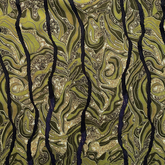 Nephrite & Ochre Double Printed Satin Jacquard - Yellow Green / Olive Drab