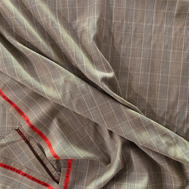 Australian Merino Worsted Wool Gabardine - Glen Plaid - Black / White / Blue