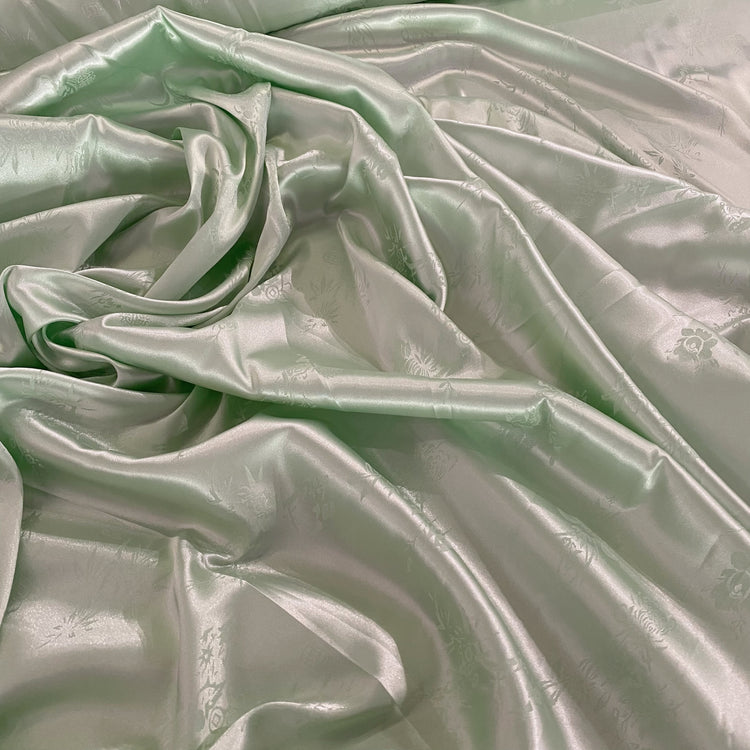 Satin Bamboo Flora Damask  - Pale Green