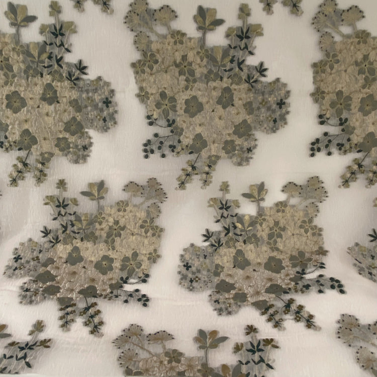 Metallic Floral Bouquet - Air Bubble Double Weave Organza - Teal/Cornsilk
