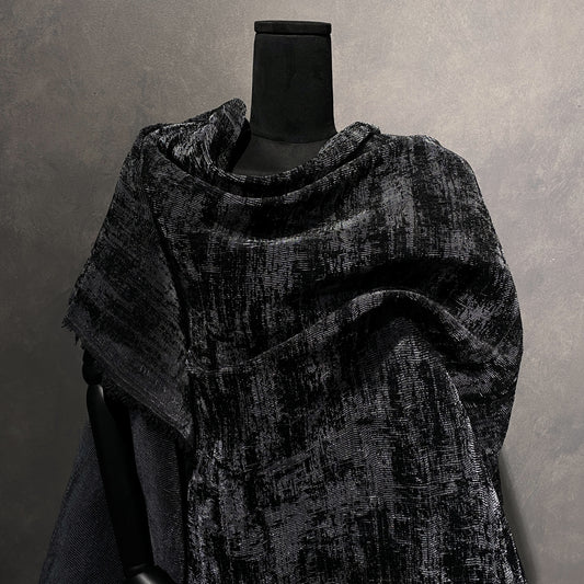 Burnout Velvet-Faced Plisse Organza- Grey/Black