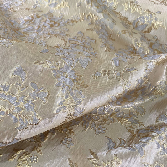 Gold Leaf Rose Brocade - Gold/Light Steel Blue