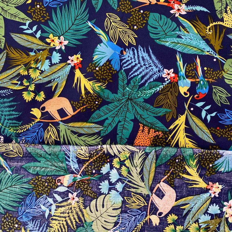 Global Jungle Cotton Lawn - Multicoloured / Navy
