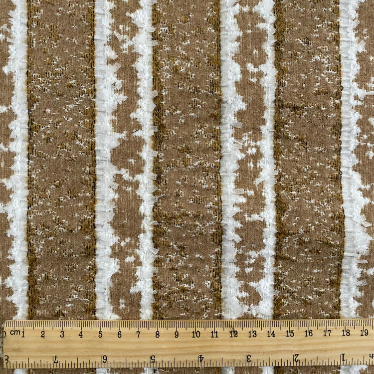 Cut-Pile Striped Napped Coating - Burly Wood / White