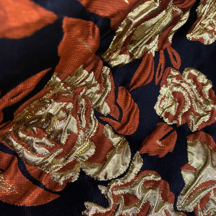 Ornate Rose Brocade - Metallic - Gold/Dark Orange