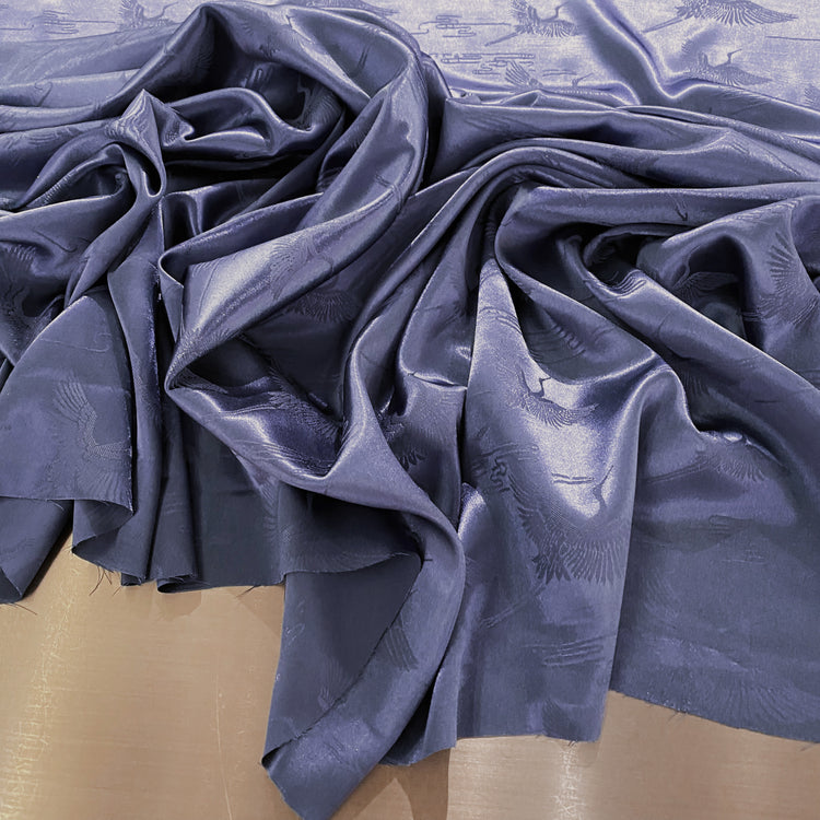 Crane Satin Poly/Silk Damask - Dark Steel Blue