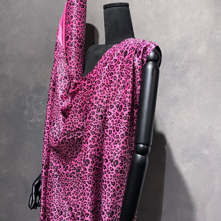 Leopard Print Velour - Hot Pink/ Black