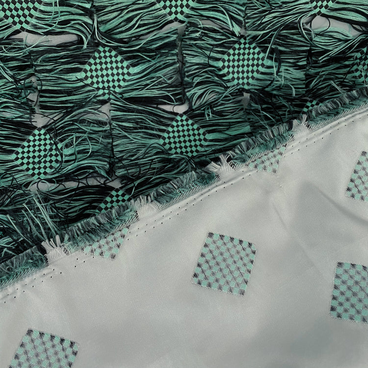 Fringed Checkerboard Drill - Sea Green/Black