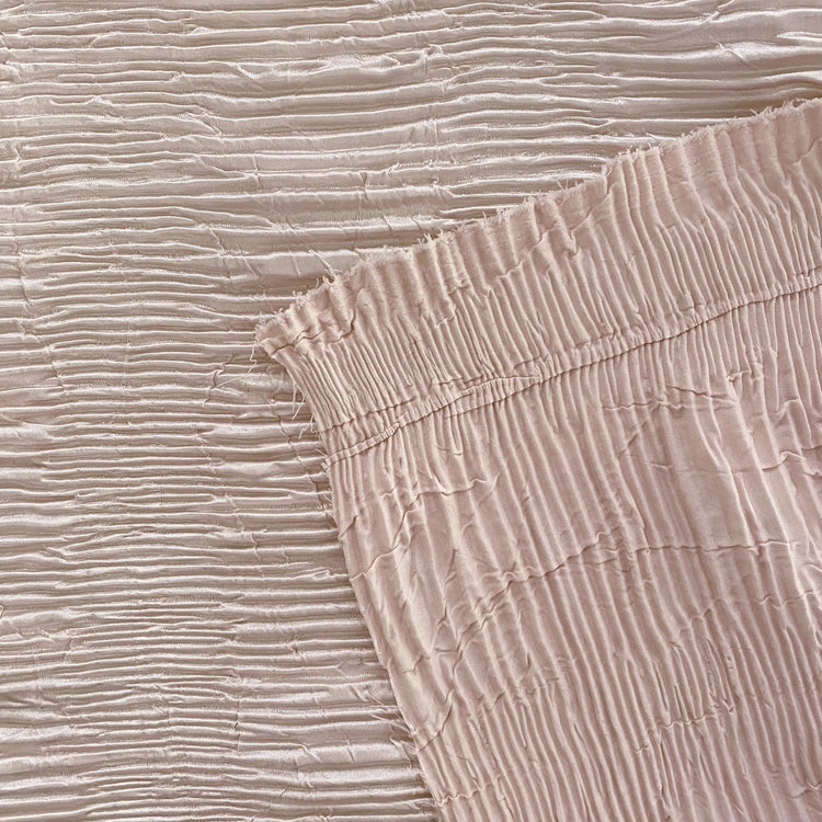 Crushed Striped Plisse Satin - Blush White