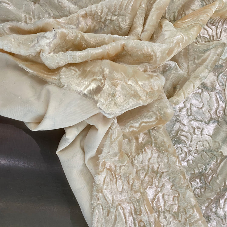 Textured Acetate Plush Velvet - Ivory Blush