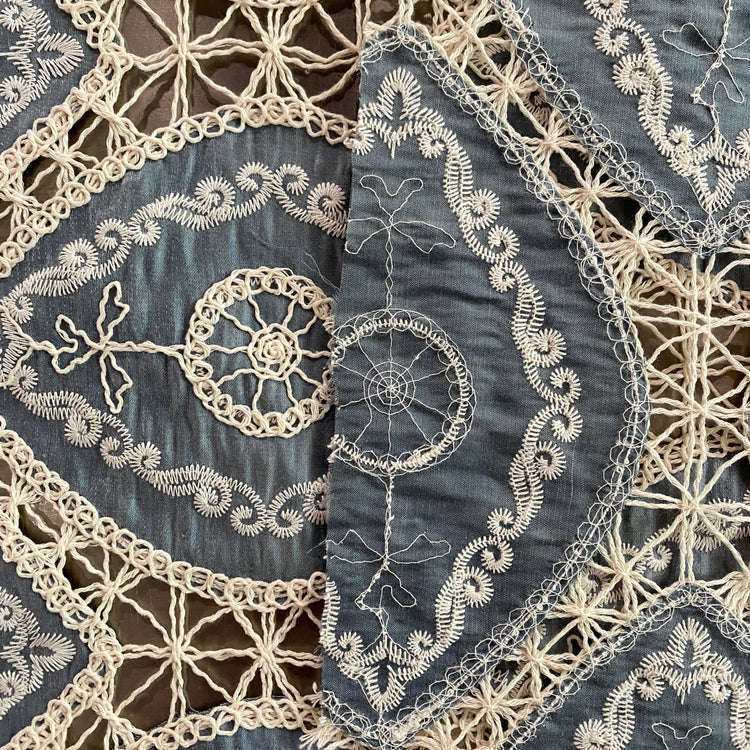 Bohemian Crochet Embroidered Satin - Steel Blue