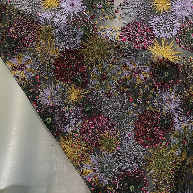 Firework Floral Sequinned Net - Black