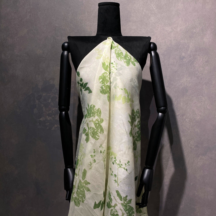 Leaf Impression Floral Jacquard Voile - Forest Green / Ivory