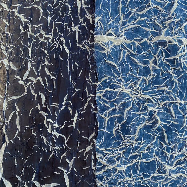 Pliage Creased Plisse Chiffon - Midnight Blue / White