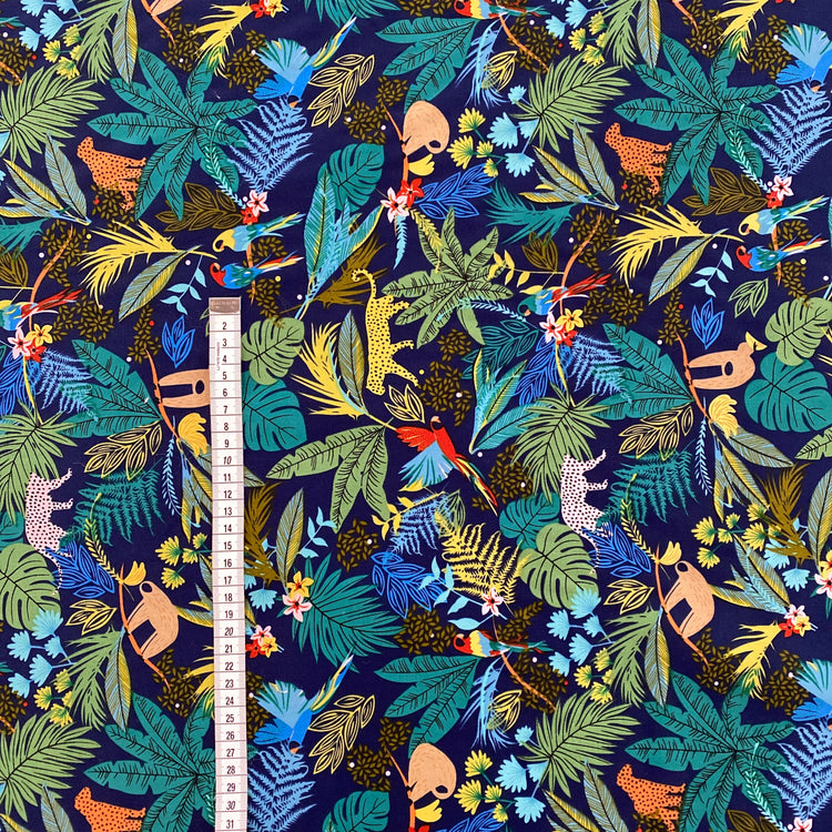 Global Jungle Cotton Lawn - Multicoloured / Navy