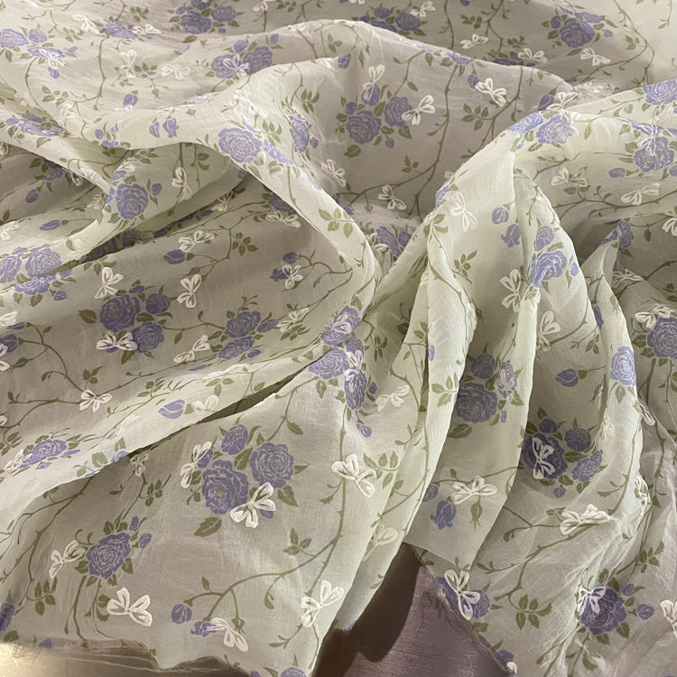 Puffy Butterflies Hammered Organza (Deadstock) - Honey Dew / Indigo