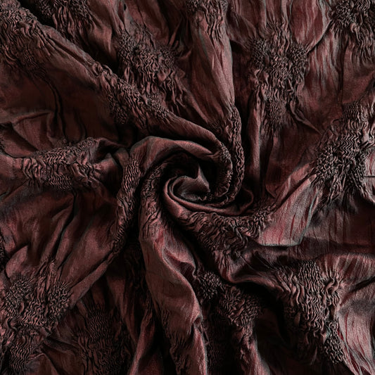 Abstract Smocked Flowers - Chiffon on Satin - Black/Red