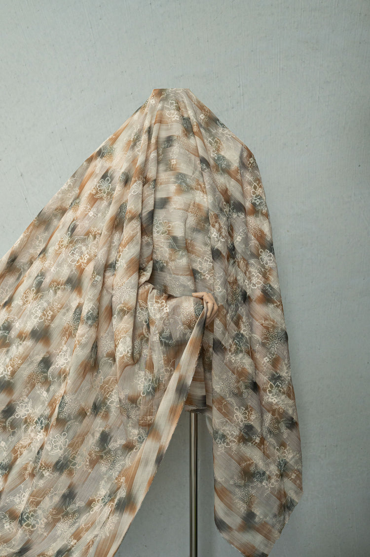 Chilli Flower - Embroidered Poly/Cotton Voile - Olive/Cornsilk