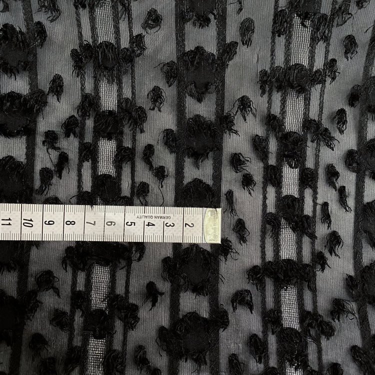 Striped Dobby Fringed Sheer Chiffon - Black