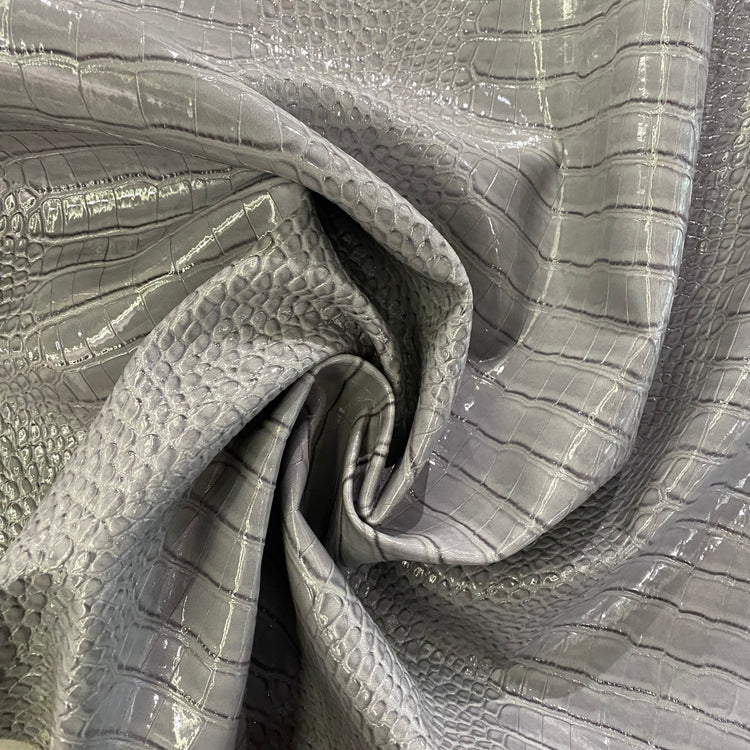 Patent Crocodile Faux Leather - Small Pattern - Grey
