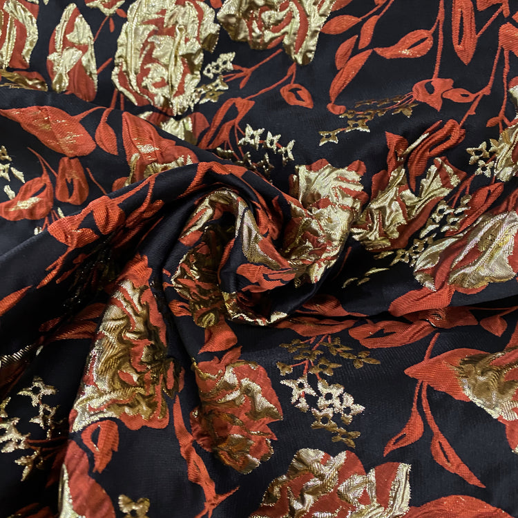 Ornate Rose Brocade - Metallic - Gold/Dark Orange