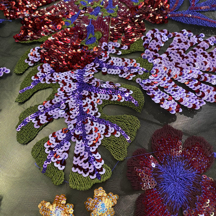 Large Flora Sequinned Net - Purple/Burgundy