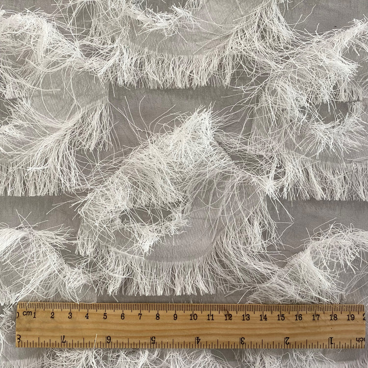 Peacock Fringed Motif Gauze - White