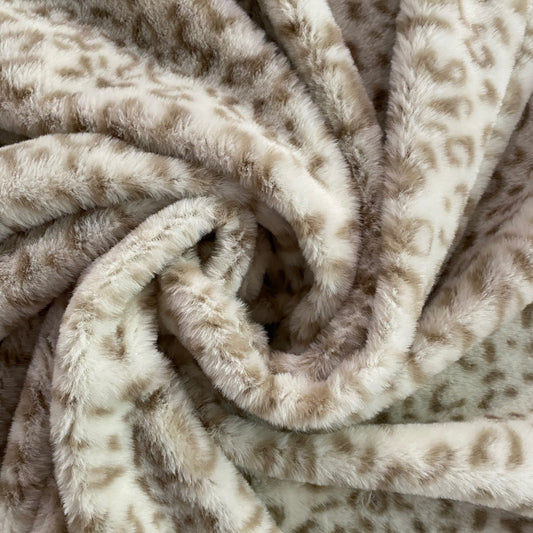 Faux Leopard Fur - Short Pile - White/Olive