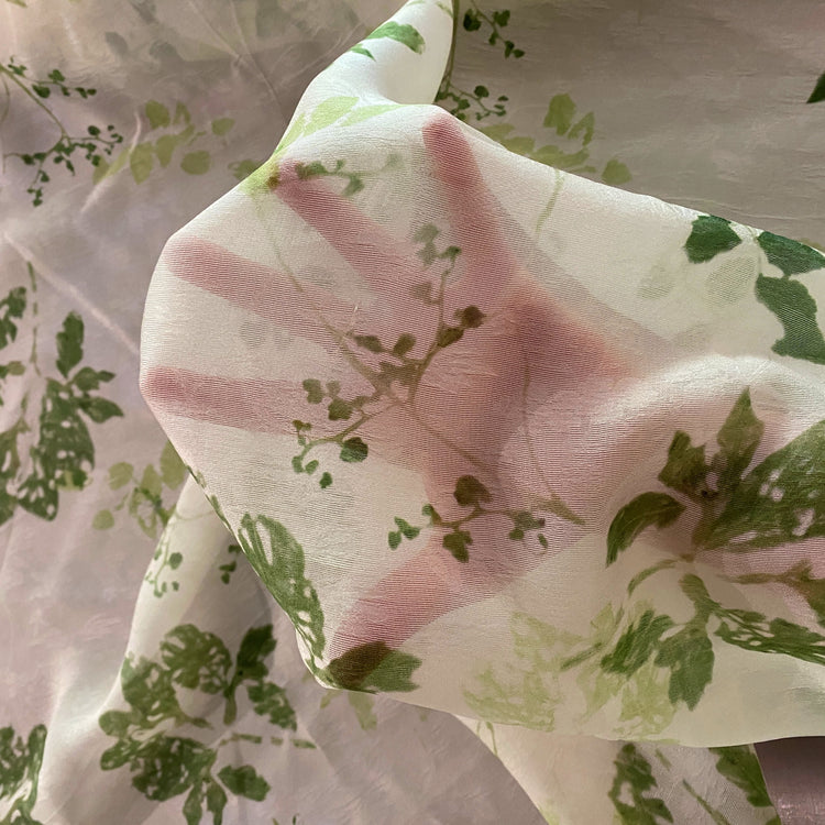 Leaf Impression Floral Jacquard Voile - Forest Green / Ivory