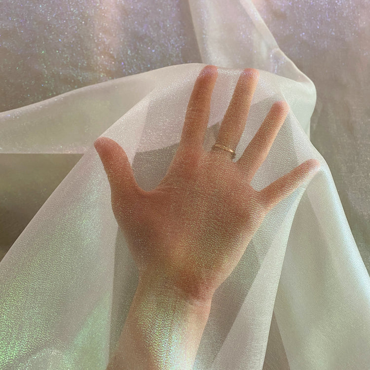 Metallic Holographic Organza - White