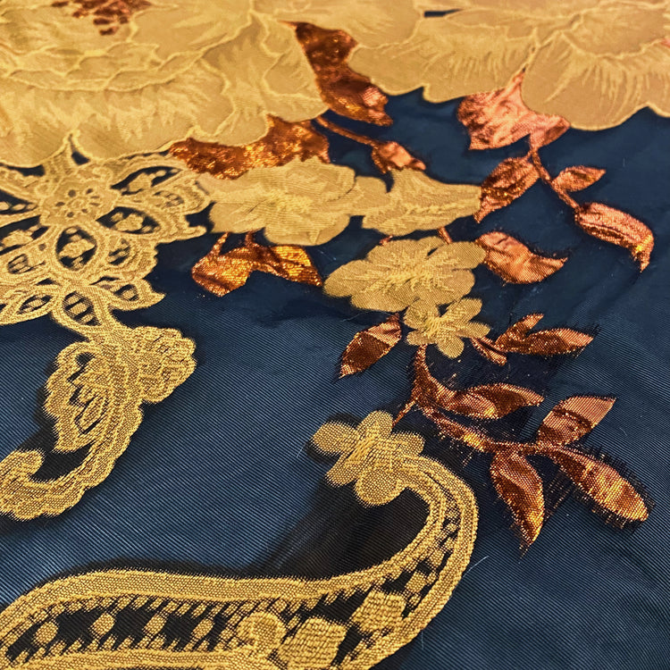 Metallic Tree Peony Brocade Chiffon - Copper/Dark Orange