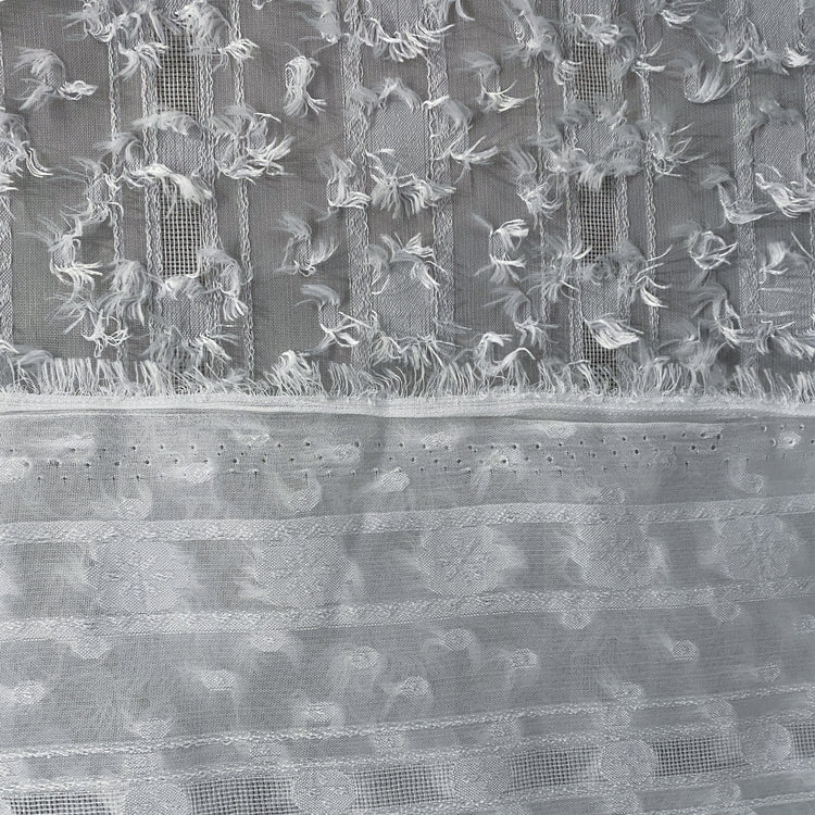 Striped Dobby Fringed Chiffon - White