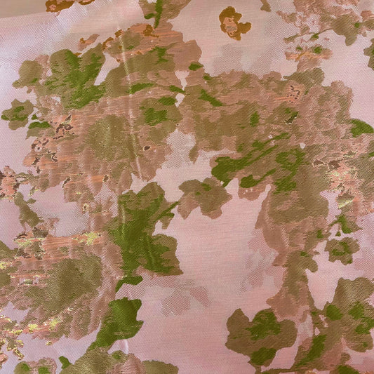 Large Flower Blossom Brocade - Metallic - Pale Pink/Green