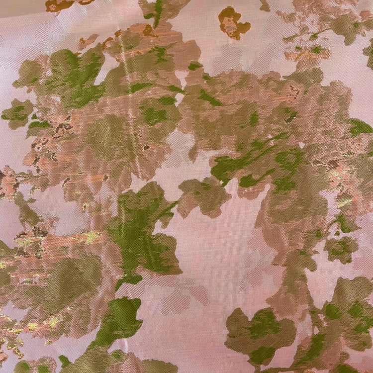 Large Flower Blossom Brocade - Metallic - Pale Pink/Green