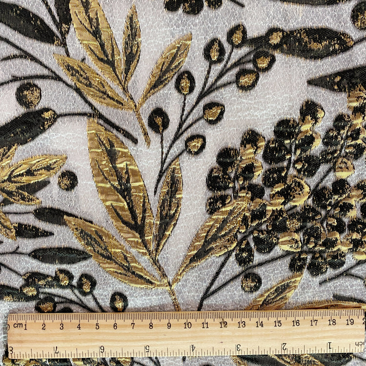 Botanical Olive Cloqué Brocade - Metallic Gold / Black / Silver