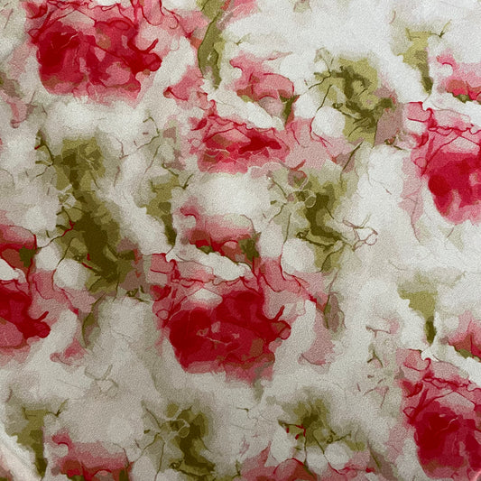 Watercolour Roses Stretch Silk Satin