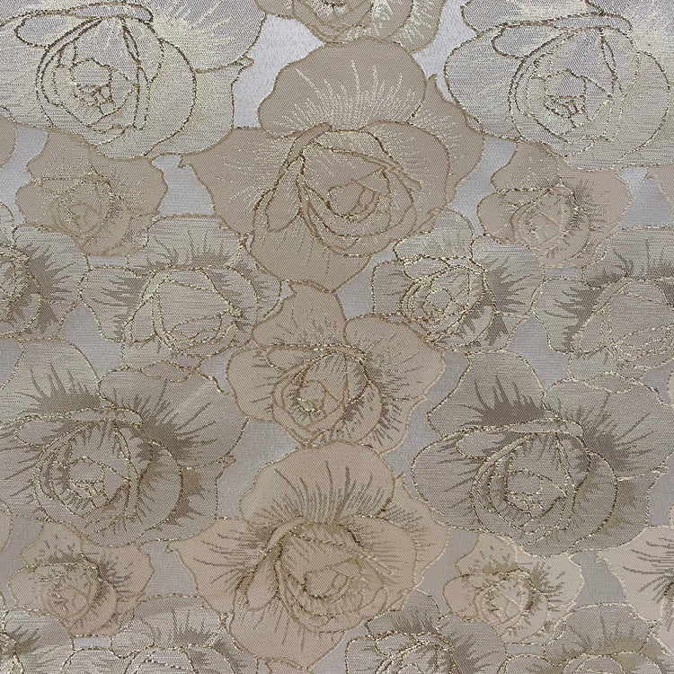 Raised Edge Rose Brocade - Metallic - Gold/Ivory