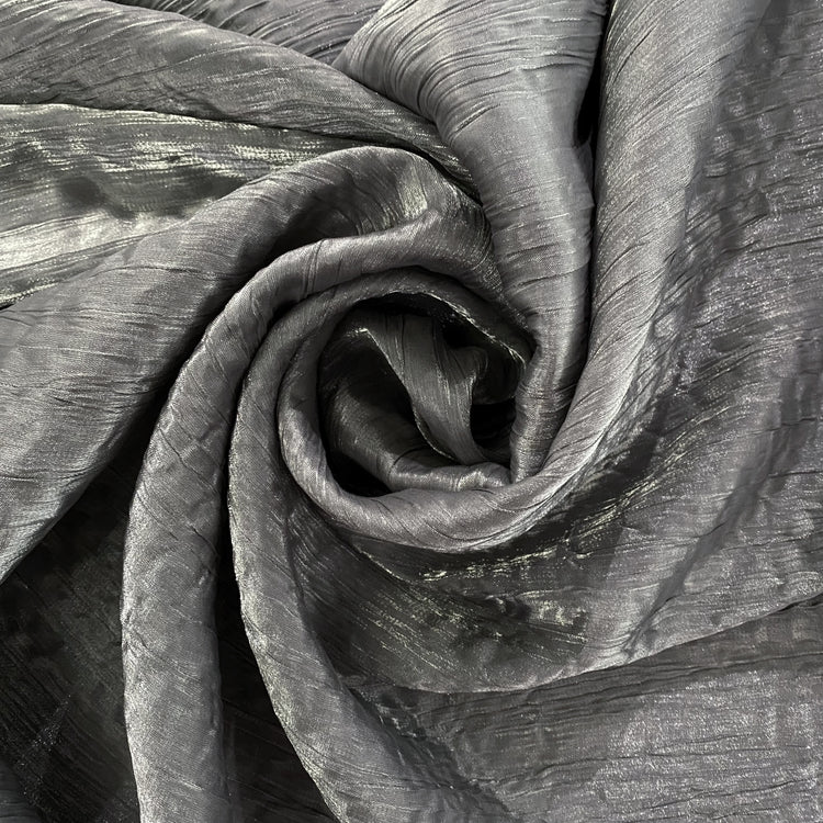 Satin Grain Plisse - Metallic Warp - Silver/Smoke Grey