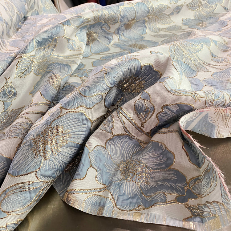 Hibiscus Ripple Brocade - Metallic - Gold/Light Blue