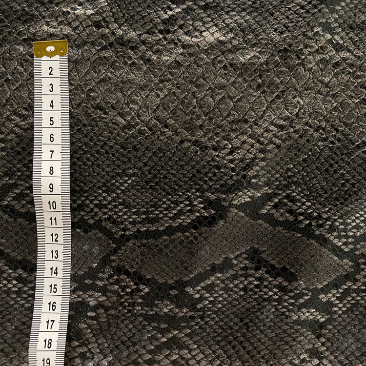 Embossed Snake Skin Faux Leather - Silver / Dark Grey / Black