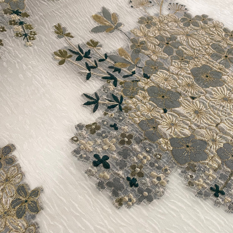 Metallic Floral Bouquet - Air Bubble Double Weave Organza - Teal/Cornsilk