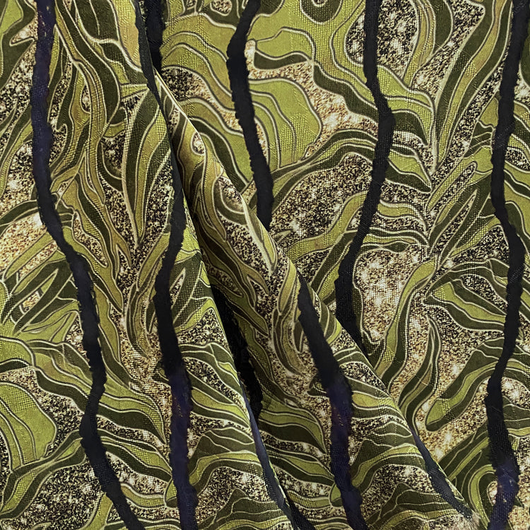 Nephrite & Ochre Double Printed Satin Jacquard - Yellow Green / Olive Drab