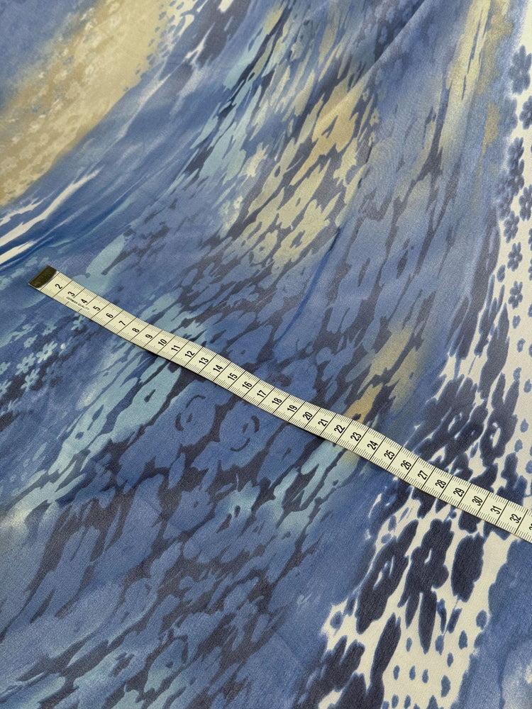 Floral River Current Silk Chiffon - Steel Blue/Pale Goldenrod