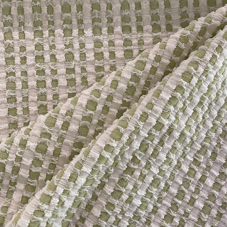 Raised Checkerboard Smocked Gingham - White / Yellow Green