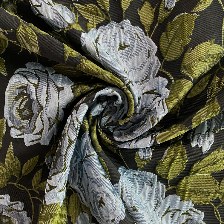 Winter Rose Cloqué Brocade - Powder Blue / Olive Drab / Charcoal