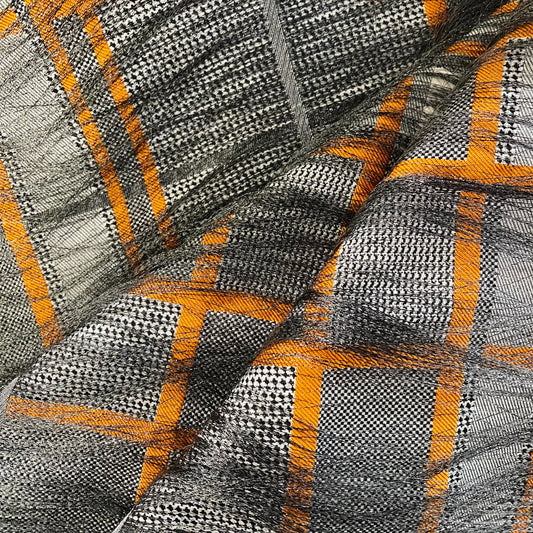 Long Yarn Float Glen Plaid Dobby - Black / Grey / Orange
