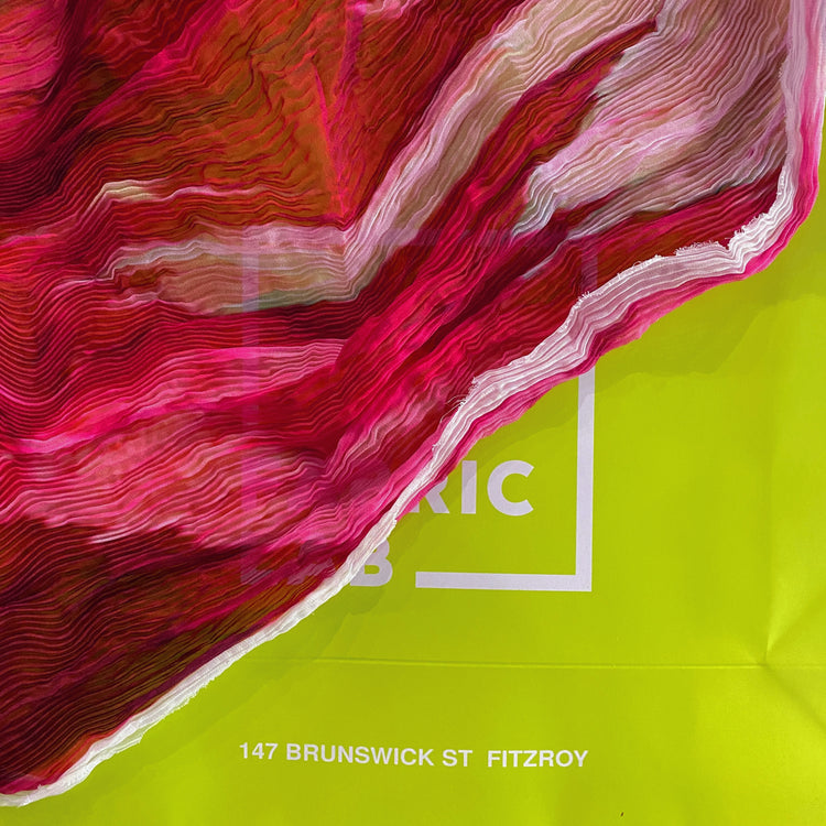 Flame Print Plisse Chiffon - Crimson / Fuchsia