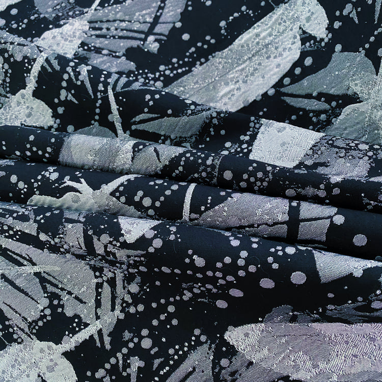 Abstract Feathers Poly/Cotton Jacquard - Black/Grey