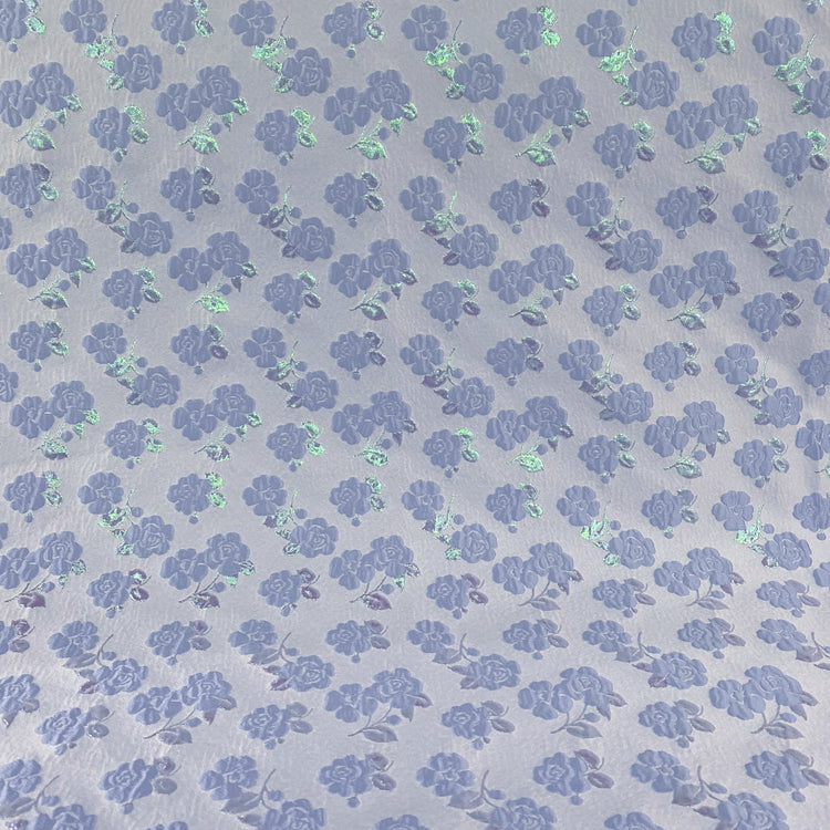 Floral Vine Poly/Lurex/Nylon Brocade - Powder Blue/Mint