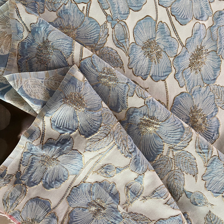 Hibiscus Ripple Brocade - Metallic - Gold/Light Blue